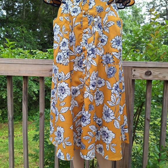 Eliza J Floral Fit & Flare Midi Dress Women's 8 Flutter Sleeve Pockets Retro - Picture 9 of 16